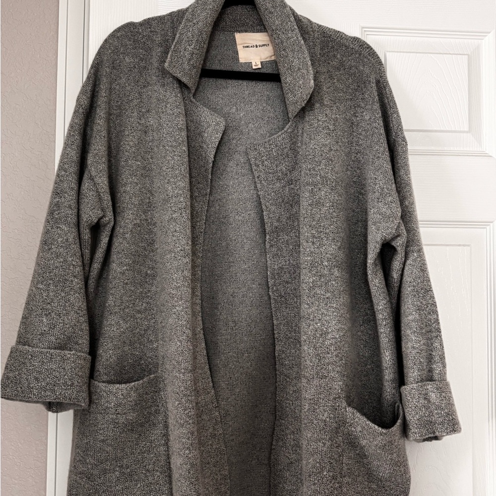 Used! Thread & Supply  Open-Front Wool Blend Cardigan Sweater
